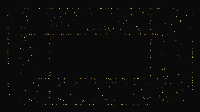 Golden particles forming rectangular dotted frame on black background