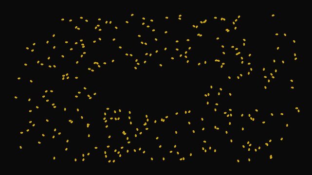 Gold particles forming rectangular frame on black background