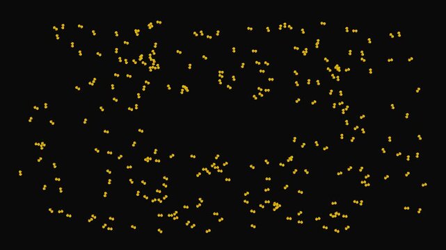 Gold particles forming rectangular frame on black background