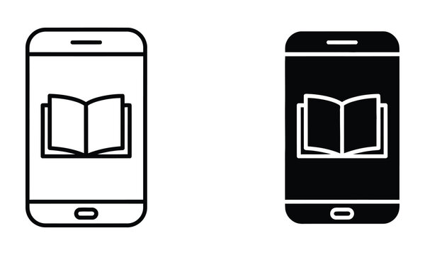 Professional Minimal Vector Icon Mobile book reader app icon set Editable Stroke, Outline and Solid Style, Black Monochrome, Isolated on White Background