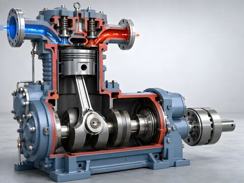 Industrial Reciprocating Compressor Internal Cutaway
