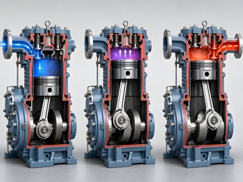 Reciprocating Compressor Suction Compression and Discharge Cycle
