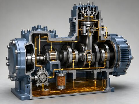 Reciprocating Compressor Lubrication System Cutaway
