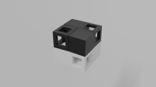 Modern abstract 3D render featuring cubic objects in black and white colors, colorful geometric composition, premium digital design, contemporary visual background for branding and presentations