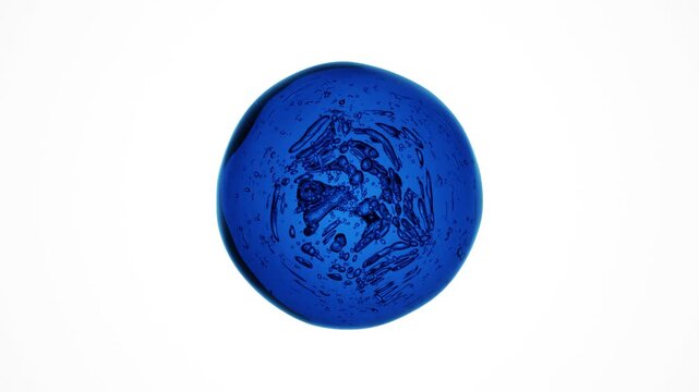 Abstract 3D Transparent Glass Spheres with Air Bubbles Orbiting Each Other on White Background, White and Blue Floating Balls, Minimal Clean Loop Animation