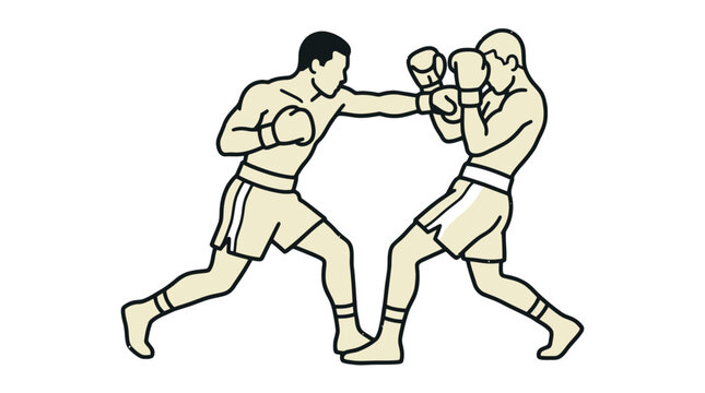 Minimalist vector illustration of two professional boxers engaging in a dynamic competitive match during combat