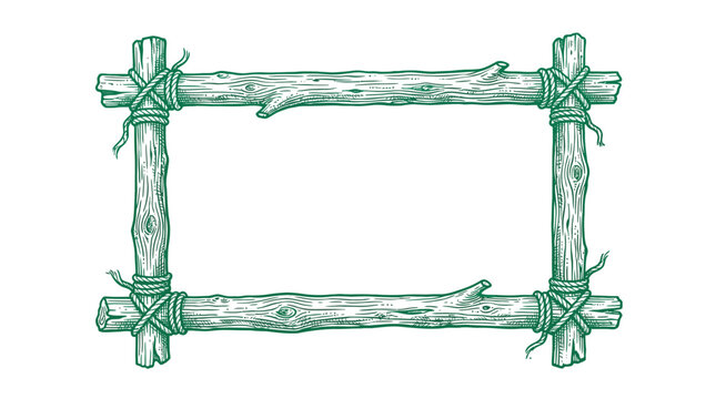 Detailed vector illustration of a rustic wooden frame tied with sturdy ropes in green color