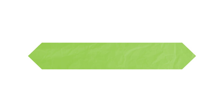 Green paper banner with a folded texture and a pointed arrow shape
