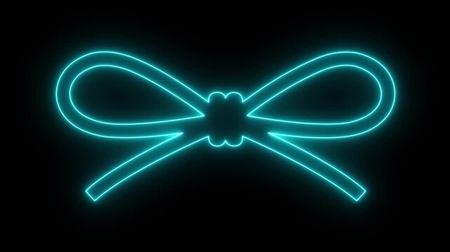 Glowing neon string knot icon isolated on black background. Nautical rope knots symbol. ropes with a bow knot. 4k video animation. 