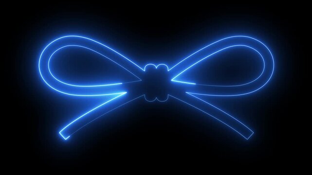Glowing neon string knot icon isolated on black background. Nautical rope knots symbol. ropes with a bow knot. 4k video animation. 