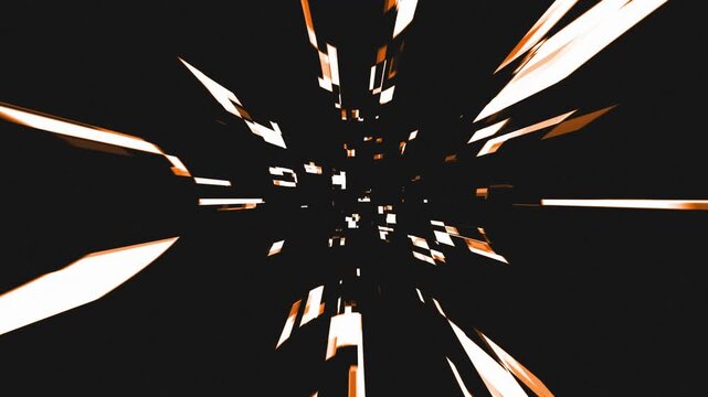 Abstract animation background with bright golden light particles radiating from the center