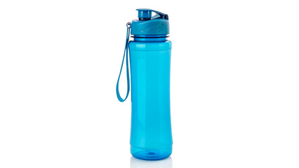 Blue plastic sports water bottle dynamic liquid hydration fitness gear isolated on transparent background © Hanna