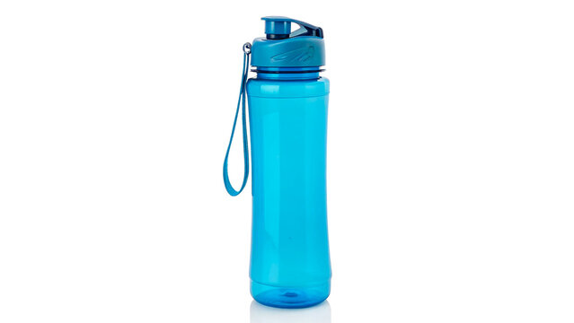 Blue plastic sports water bottle dynamic liquid hydration fitness gear isolated on transparent background