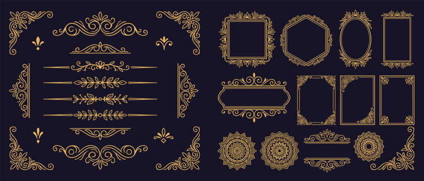 Gold ornamental frame vector set flourish corner mandala divider for luxury design

