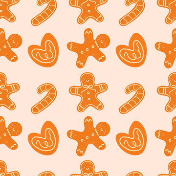 Seamless pattern with gingerbread vector background. Christmas vector design.