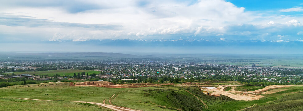 Scenic Landscape Overlooking Karakol And Issyk Kul Region In Eastern Kyrgyzstan