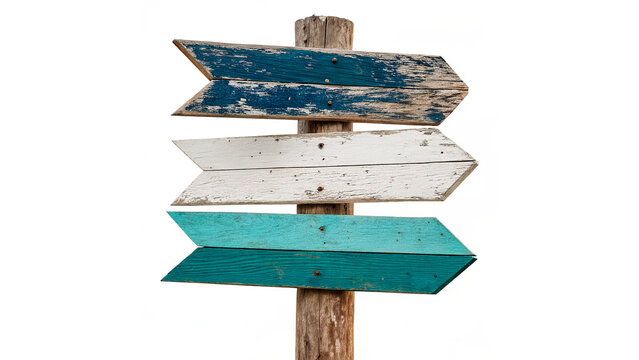 Classic multi directional wooden signpost arrow pointer isolated on a transparent background