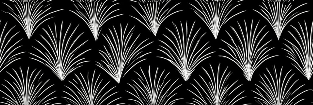 Seamless Art Deco geometric fan repeating pattern. Seamless Art Deco pattern featuring radiating white lines and dots on a black background