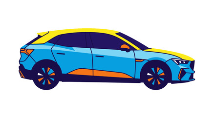 Fototapeta premium Blue Car Side View Illustration.