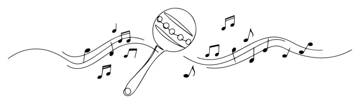 Baby rattle with music notes playful sound outline design