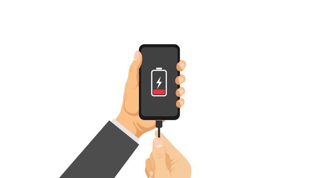 hand holding smartphone with charging video animation fast charging concept