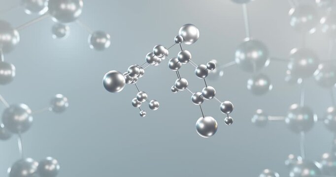Tiratricol rotating 3d molecule, molecular structure of thyroid hormone analog seamless video
