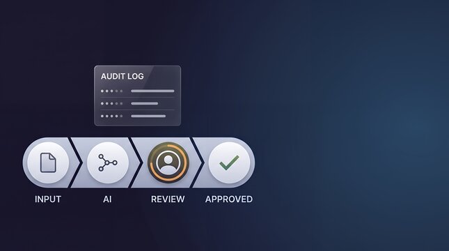 Ai trust workflow diagram showing responsible AI oversight with human review and automated data processing