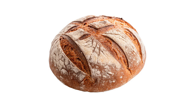 Fresh delicious round baked golden wheat bread loaf isolated on a transparent background