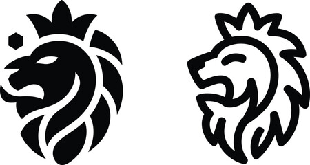 Two stylized lion heads with flame mane graphic design © Nayon