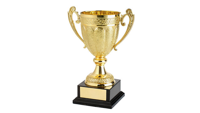 Golden sports trophy cup award champion victory trophy success prize isolated on transparent background
