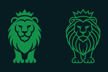 Fototapeta premium Two Green Crowned Lion Illustrations Facing Opposite Directions