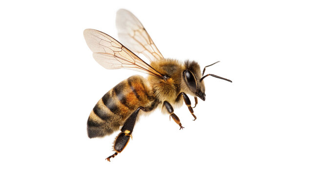 Honeybee flying macro view wildlife insect pollination organic honey icon isolated on transparent background