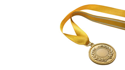 Golden medal award with yellow ribbon champion victory sports trophy isolated on transparent background © AAAstock2025