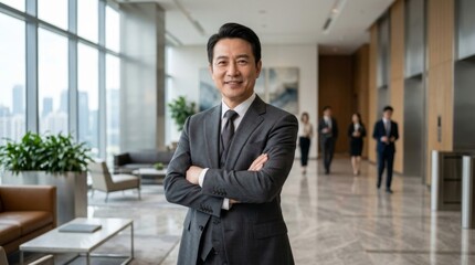 Fototapeta premium Confident Businessman Posing in Modern Office Environment
