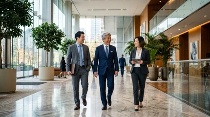 Fototapeta premium Professional Business Team Walking in Modern Office Environment