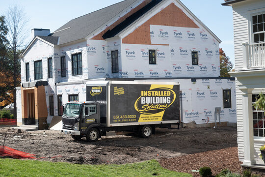 Building new houses on a teardown home site on the North Mississippi River Boulevard. St Paul Minnesota MN USA
