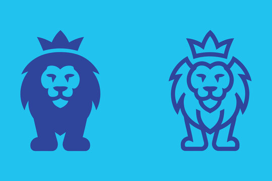 Two stylized lion illustrations with crowns on blue background