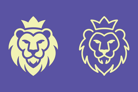 Two Crowned Lion Emblems on Purple Background Design