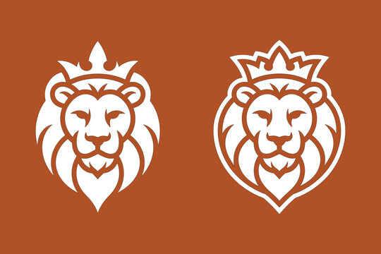 Two Crowned Lion Heads Graphic Design On Orange Background