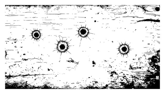 Bullet holes in metal surface texture, distressed gunfire damage background, realistic shot holes on weathered wall or target vector illustration