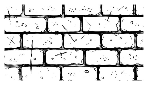 Old brick wall texture illustration, hand drawn weathered masonry background, vintage stone block pattern vector artwork