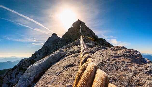 a mountain where ambition is the climbing rope constantly growing longer as one ascends pulling towards an unseen summit