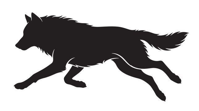 Black wolf silhouette, running dog icon, animal vector, wildlife graphic