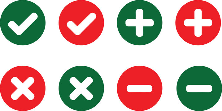 Colorful check, cross, plus, and minus icons on circular backgrounds