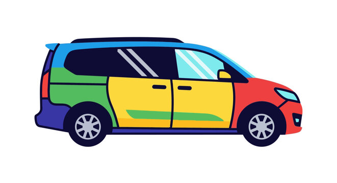 Colorful cartoon minivan vehicle side view.