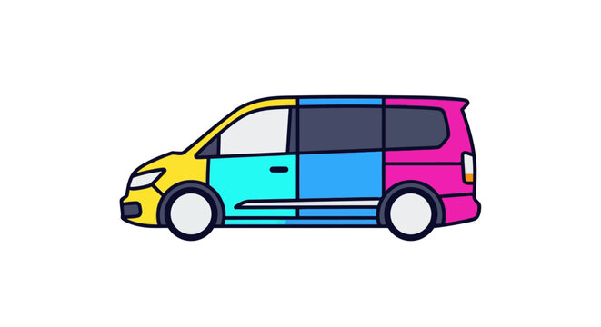 Colorful cartoon minivan vehicle side view.
