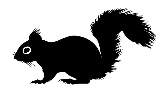 Detailed black squirrel silhouette profile on white background.