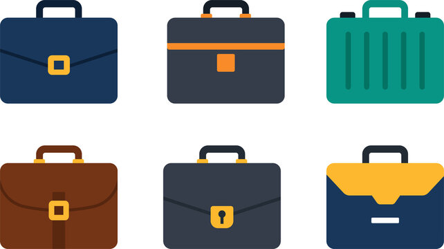 Minimal Briefcase Icons Set &ndash; Flat Business Bag Vector Collection with Bold Solid Colors