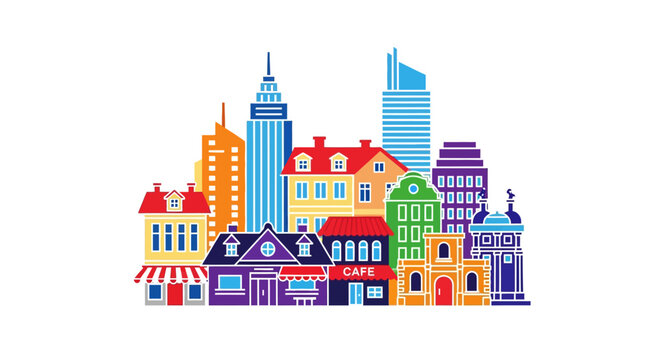 Colorful City Buildings and Skyscrapers.