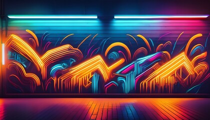 Fototapeta premium graffiti wall with glowing light trails dynamic street art patterns with bright neon lines